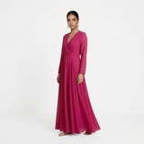 Blush Rose Long-Sleeved Chiffon Maxi - Romantic Wrap-Front Formal Gown