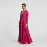 Blush Rose Long-Sleeved Chiffon Maxi - Romantic Wrap-Front Formal Gown
