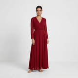 Elegant Wine Red Chiffon Maxi - Sophisticated Long-Sleeved Evening Gown
