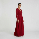 Elegant Wine Red Chiffon Maxi - Sophisticated Long-Sleeved Evening Gown
