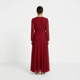 Elegant Wine Red Chiffon Maxi - Sophisticated Long-Sleeved Evening Gown