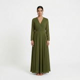 Earthly Olive Long-Sleeved Maxi - Modest Flowy Evening Gown