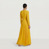 Radiant Golden Mustard Maxi Gown - Elegant Long-Sleeved Wrap Formal Dress